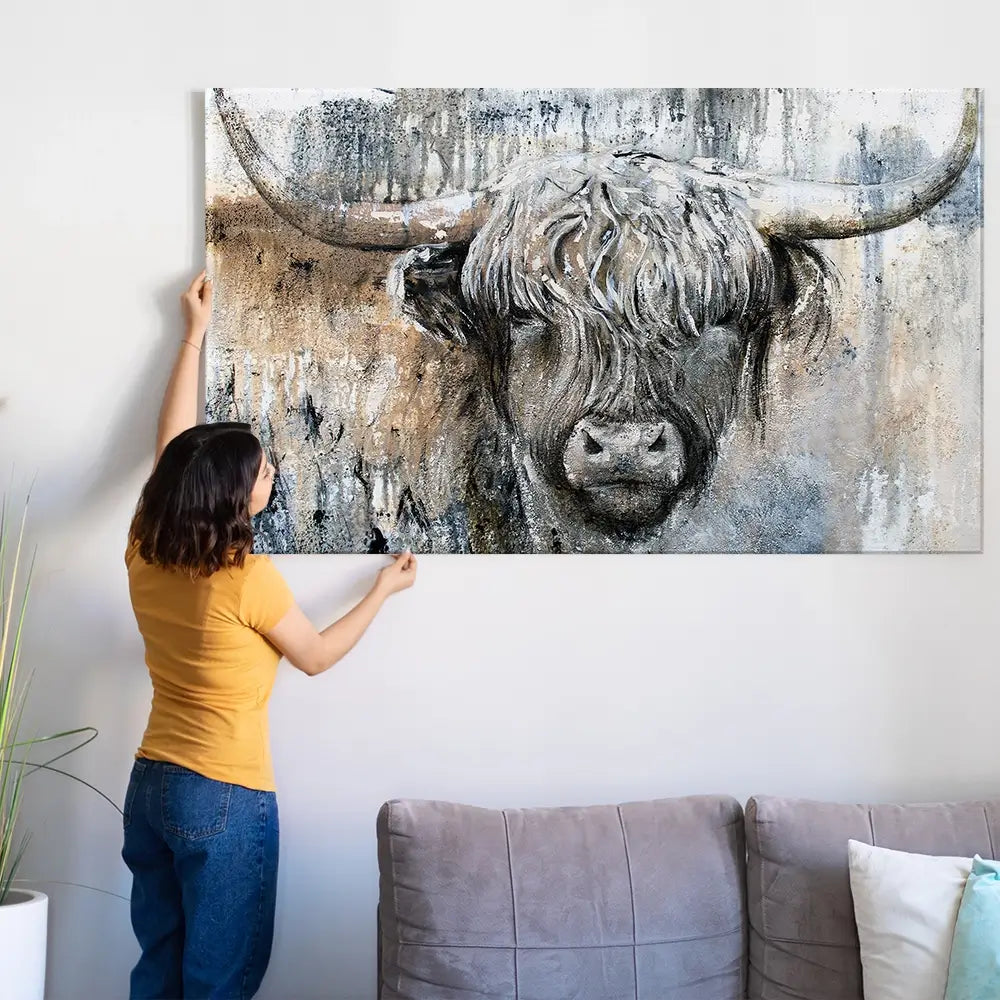Weathered Highland Cow Oversized Canvas Print Weathered Highland Cow Oversized Canvas Print wall art product Art Print Shop