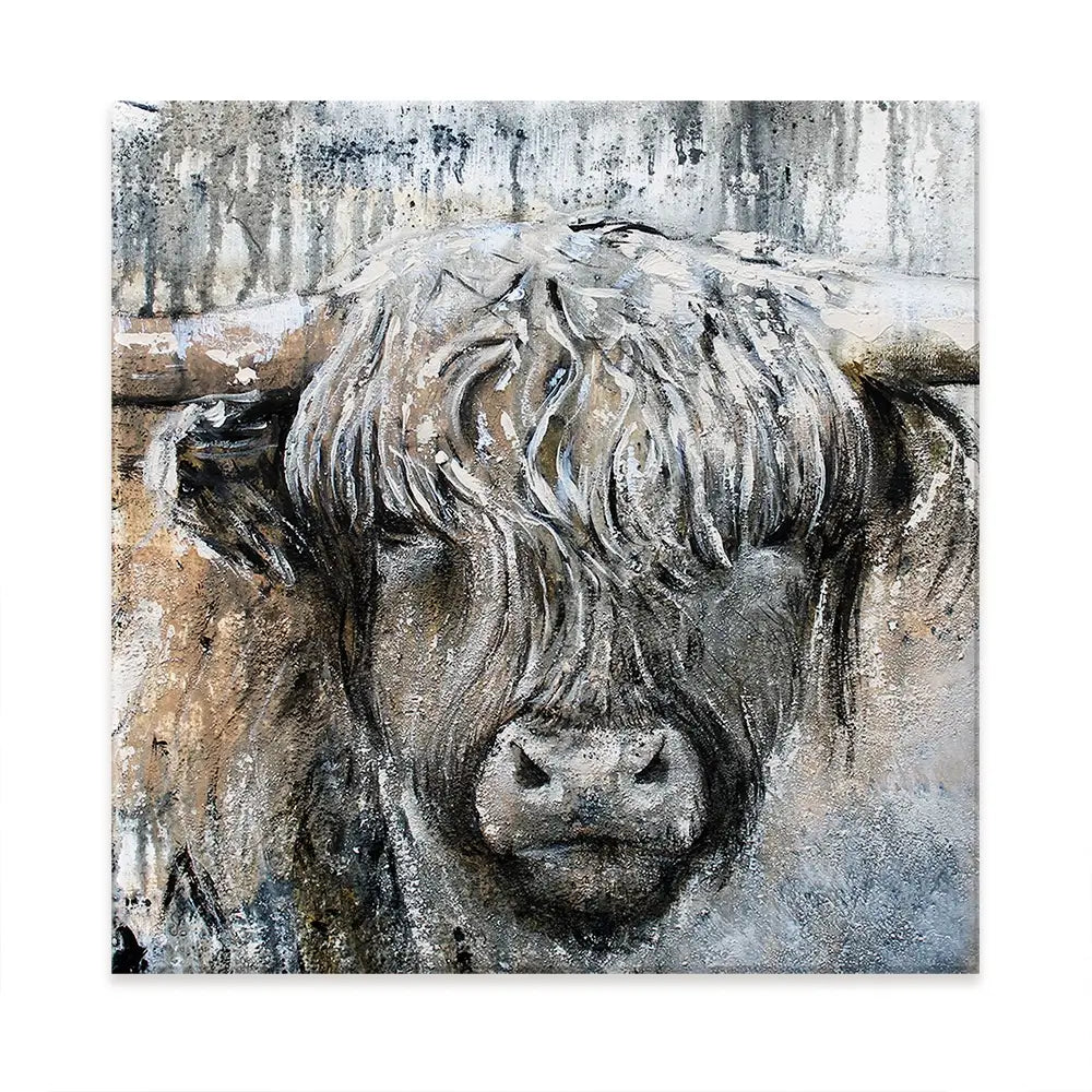 Weathered Highland Cow Oversized Canvas Print Weathered Highland Cow Oversized Canvas Print wall art product Art Print Shop