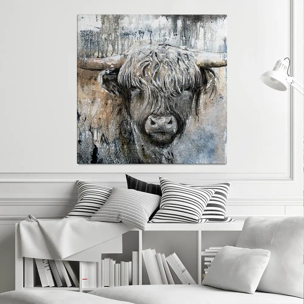 Weathered Highland Cow Square Canvas Print Weathered Highland Cow Square Canvas Print | Weathered Highland Cow wall art product Studio Paint-Ing