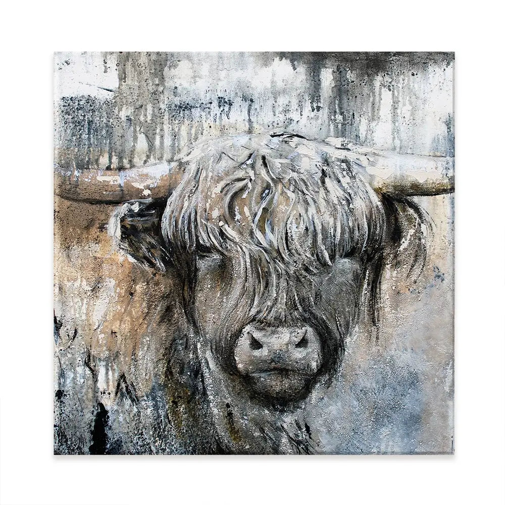 Weathered Highland Cow Square Canvas Print Weathered Highland Cow Square Canvas Print | Weathered Highland Cow wall art product Studio Paint-Ing