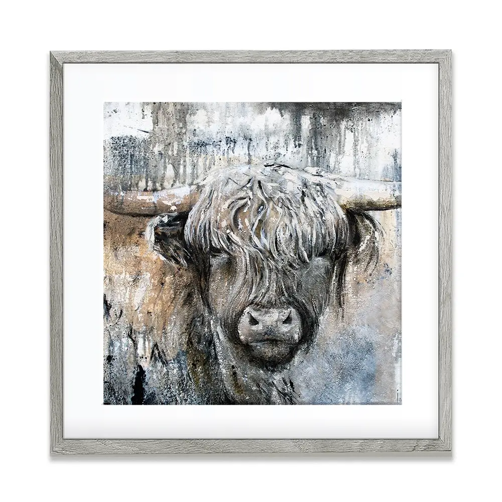 Weathered Highland Cow Square Framed Art Print Weathered Highland Cow Square Framed Art Print wall art product Studio Paint-Ing