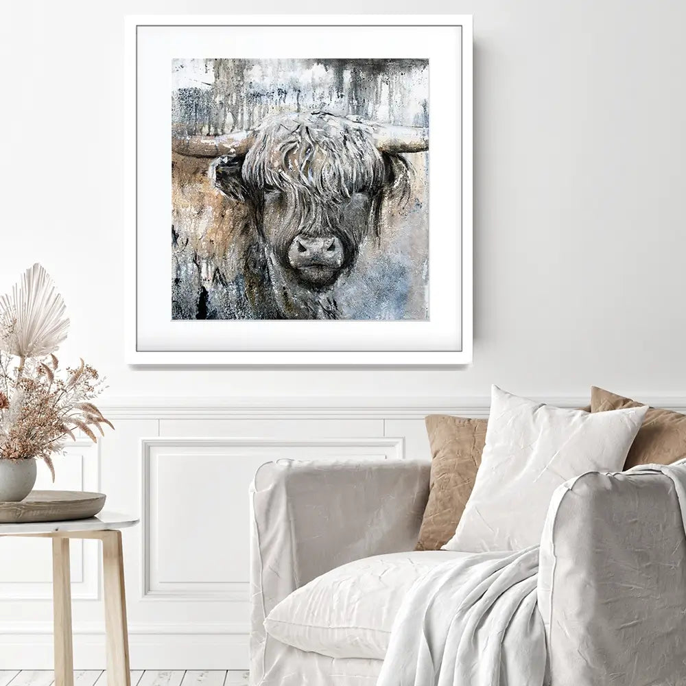 Weathered Highland Cow Square Framed Art Print Weathered Highland Cow Square Framed Art Print wall art product Studio Paint-Ing