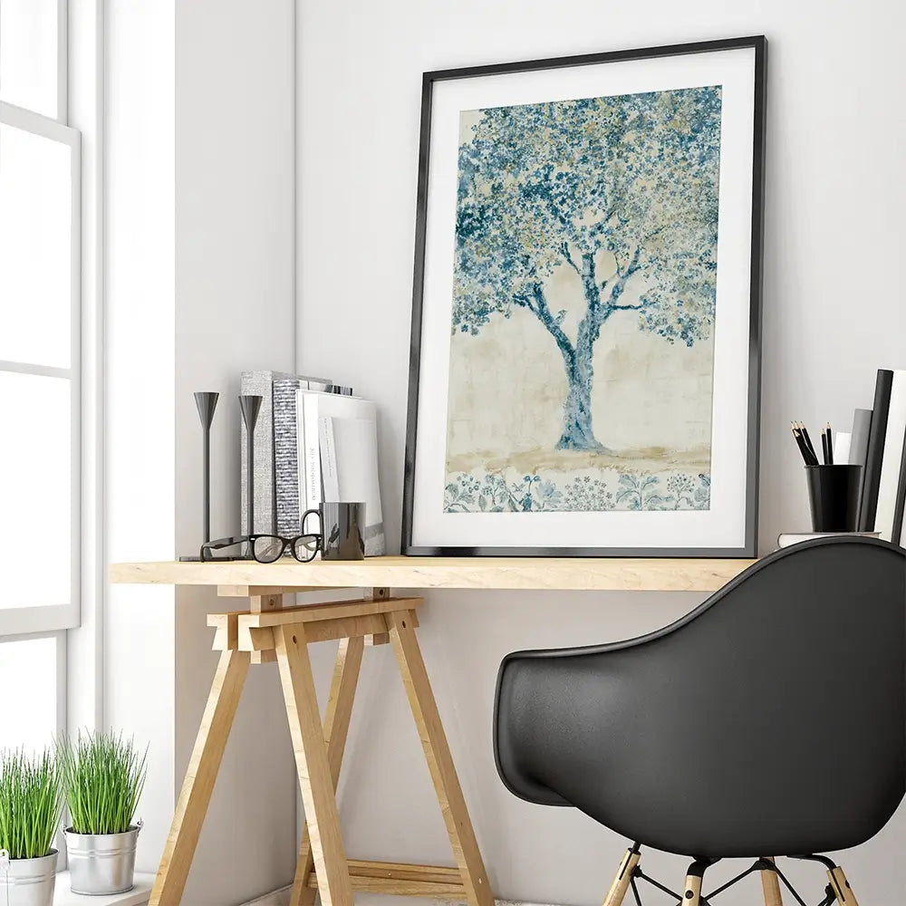 Whispered Indigo Tree Framed Art Print Whispered Indigo Tree Framed Art Print wall art product Chromatic Storm Studio