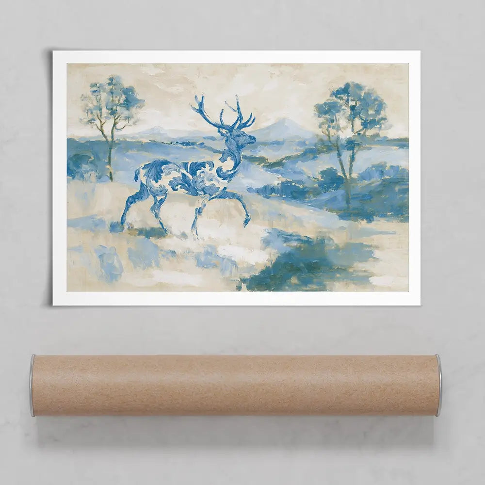Whispered Stag Crossing Field Art Print Whispered Stag Crossing Field Art Print wall art product Chromatic Storm Studio
