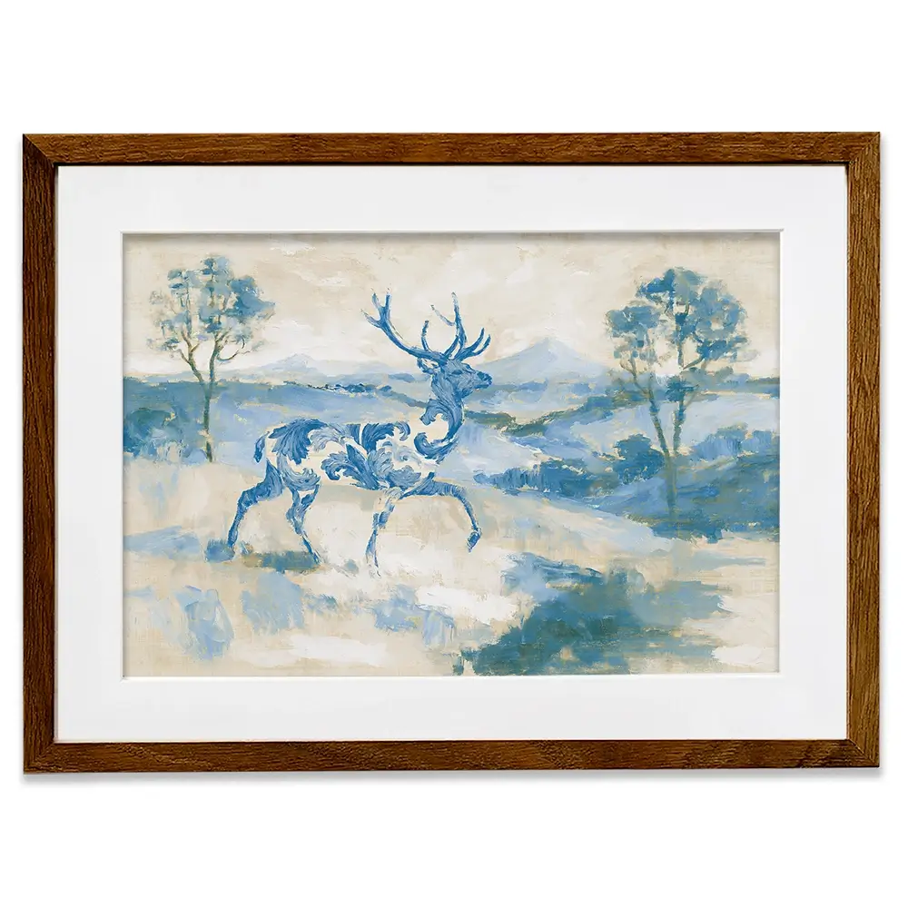 Whispered Stag Crossing Field Framed Art Print Whispered Stag Crossing Field Framed Art Print wall art product Chromatic Storm Studio