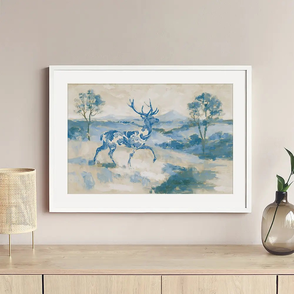 Whispered Stag Crossing Field Framed Art Print Whispered Stag Crossing Field Framed Art Print wall art product Chromatic Storm Studio