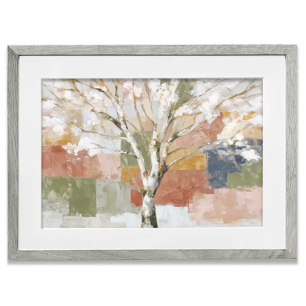 White Birch In Abstract Landscape Framed Art Print White Birch In Abstract Landscape Framed Art Print wall art product Chromatic Storm Studio