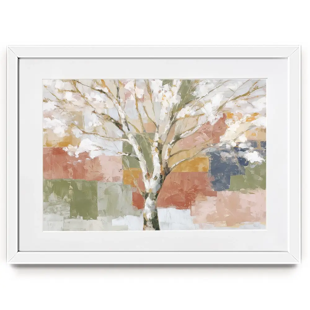 White Birch In Abstract Landscape Framed Art Print White Birch In Abstract Landscape Framed Art Print wall art product Chromatic Storm Studio