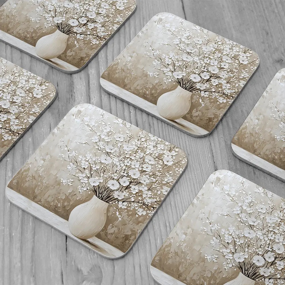 White Cherry Blossoms Coaster Set White Cherry Blossoms Coaster Set wall art product Franklyn Gregory - Independent