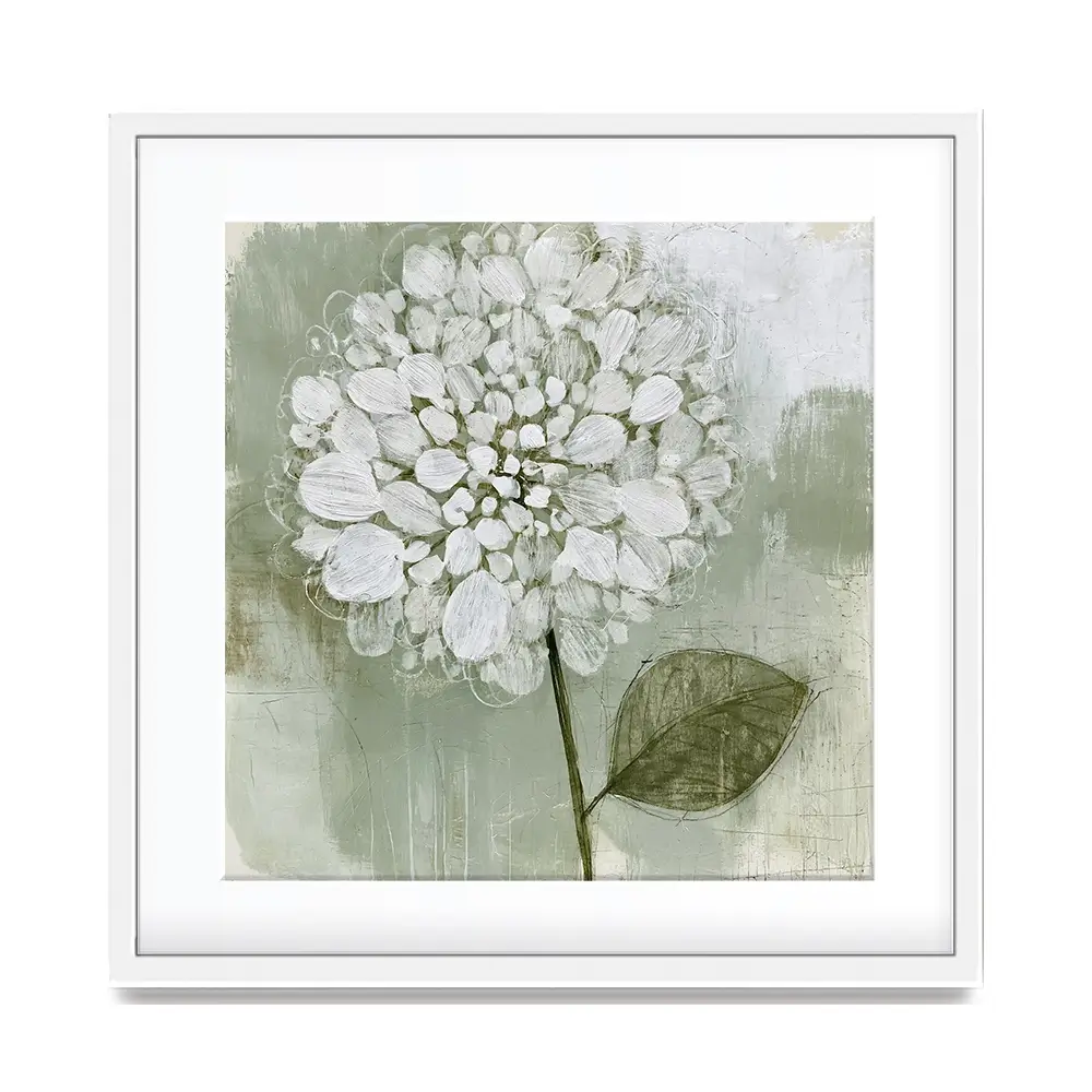 White Dahlia On Sage Square Framed Art Print White Dahlia On Sage Square Framed Art Print wall art product Chromatic Storm Studio