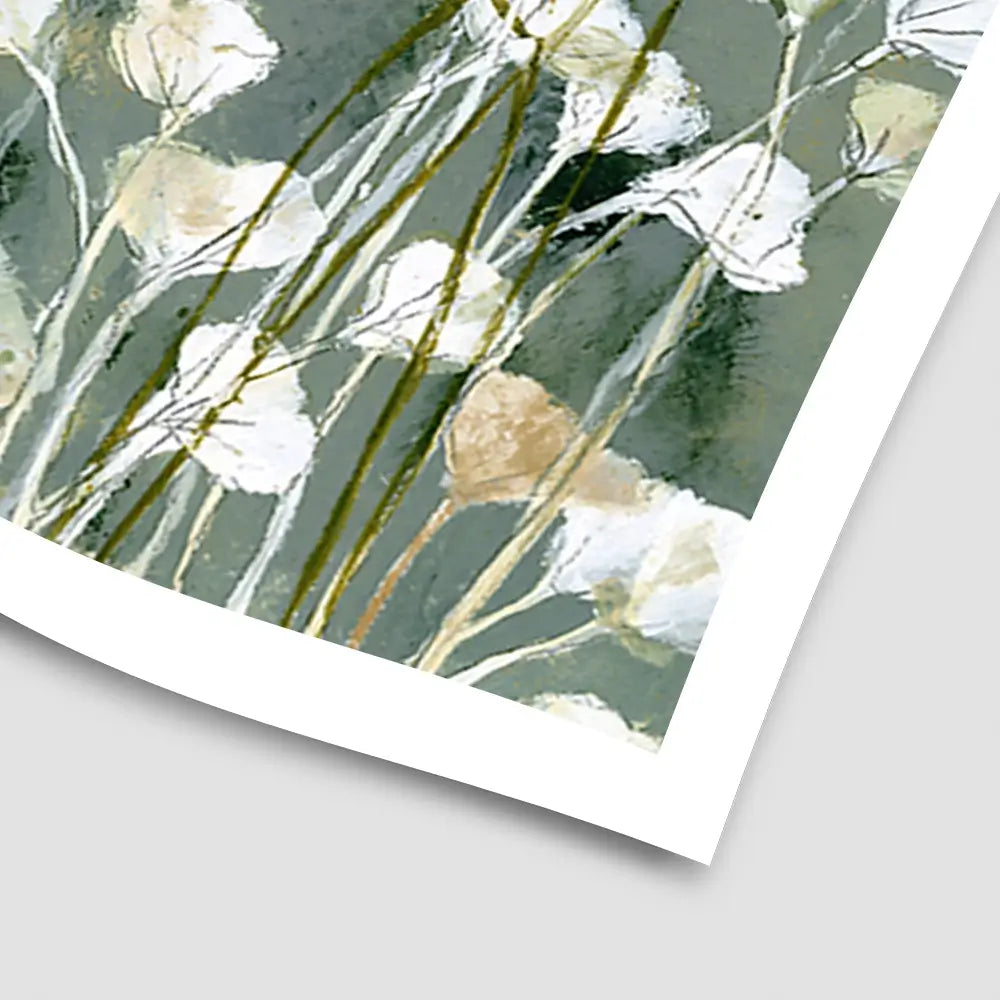 White Field Flowers On Sage Art Print White Field Flowers On Sage Art Print wall art product Chromatic Storm Studio