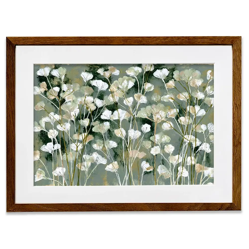White Field Flowers On Sage Framed Art Print White Field Flowers On Sage Framed Art Print wall art product Chromatic Storm Studio