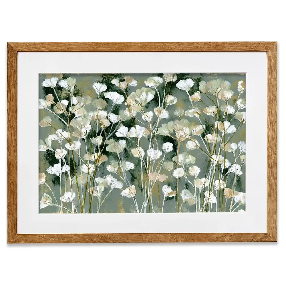 White Field Flowers On Sage Framed Art Print White Field Flowers On Sage Framed Art Print wall art product Chromatic Storm Studio