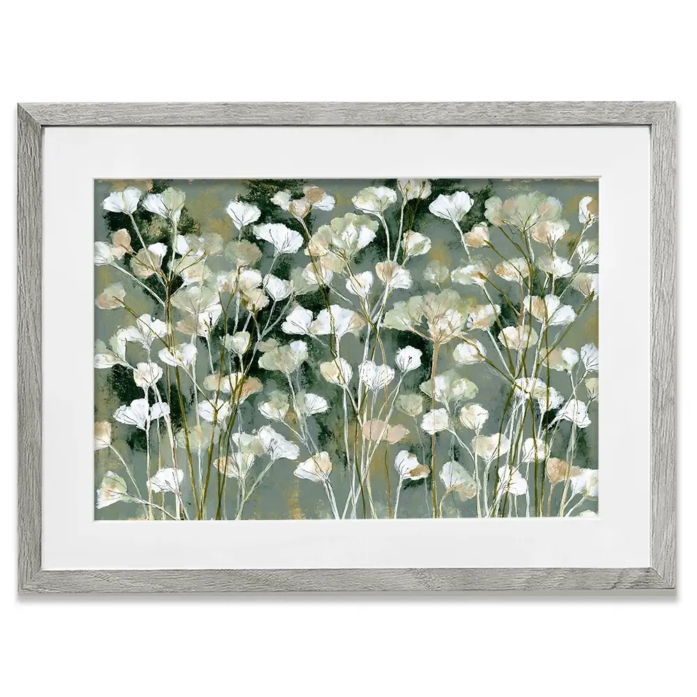 White Field Flowers On Sage Framed Art Print White Field Flowers On Sage Framed Art Print wall art product Chromatic Storm Studio