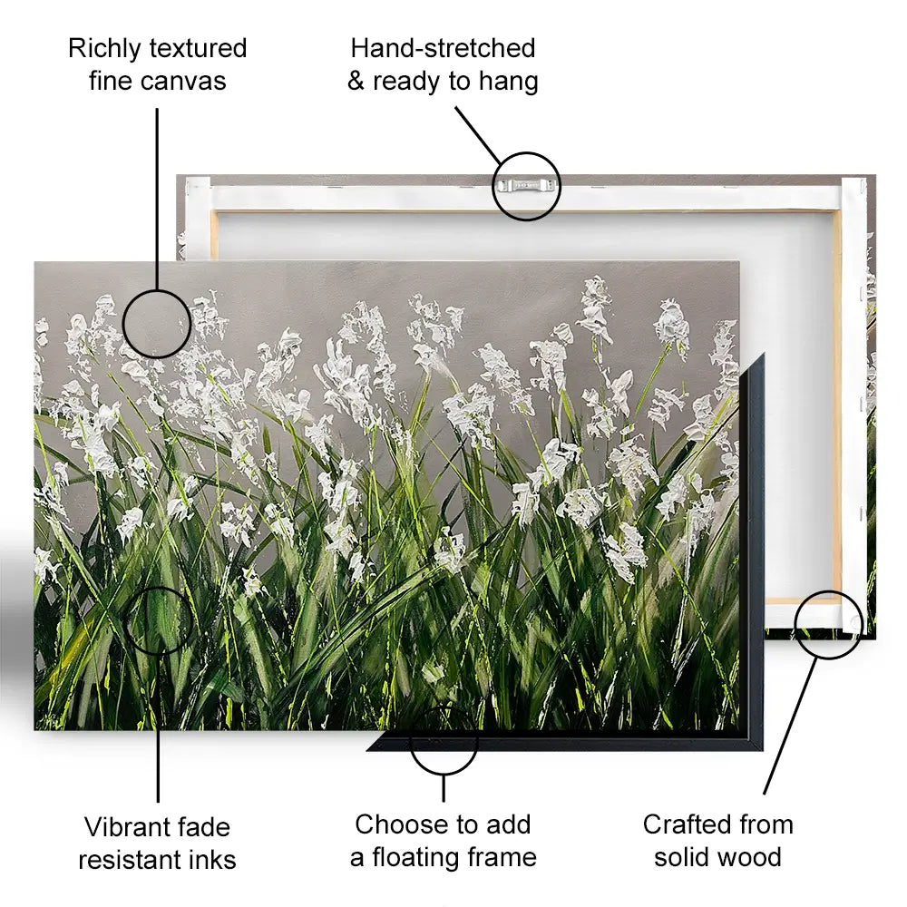 White Flowers Green Stems Canvas Print White Flowers Green Stems Canvas Print wall art product Osnat Tzadok