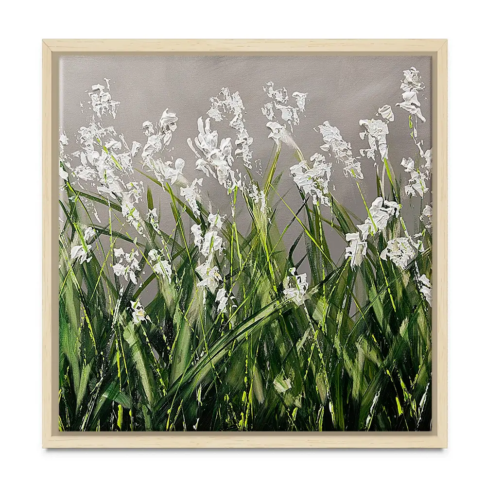 White Flowers Green Stems Square Canvas Print White Flowers Green Stems Square Canvas Print wall art product Osnat Tzadok