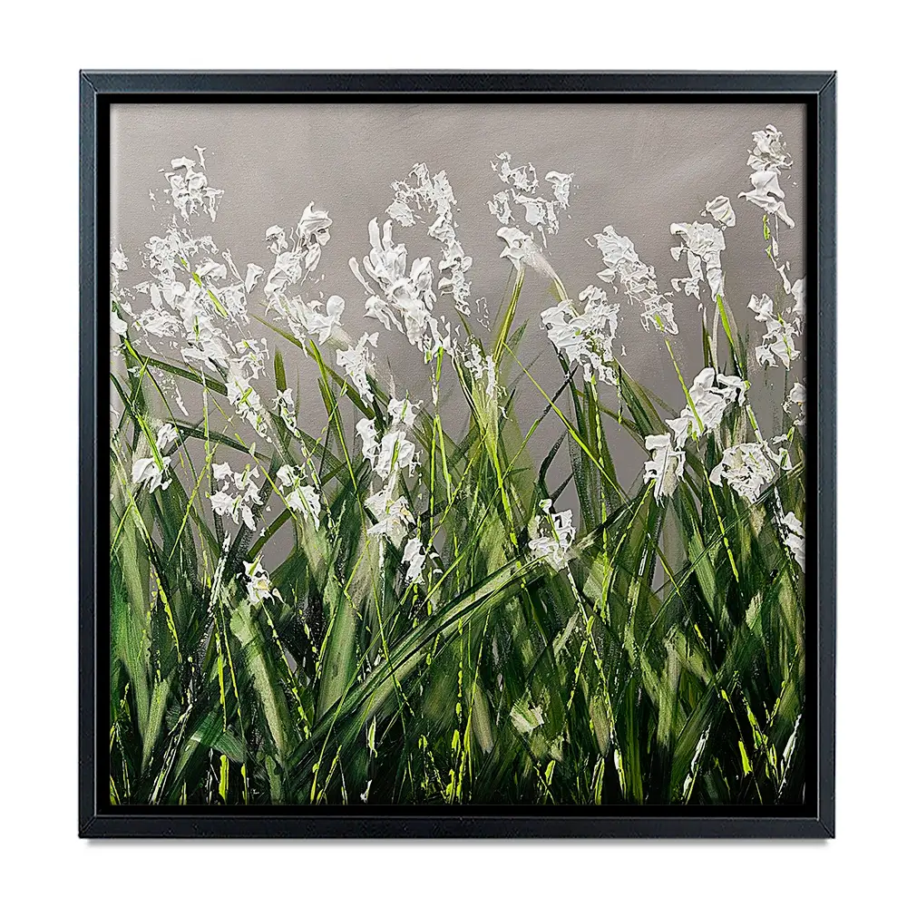 White Flowers Green Stems Square Canvas Print White Flowers Green Stems Square Canvas Print wall art product Osnat Tzadok