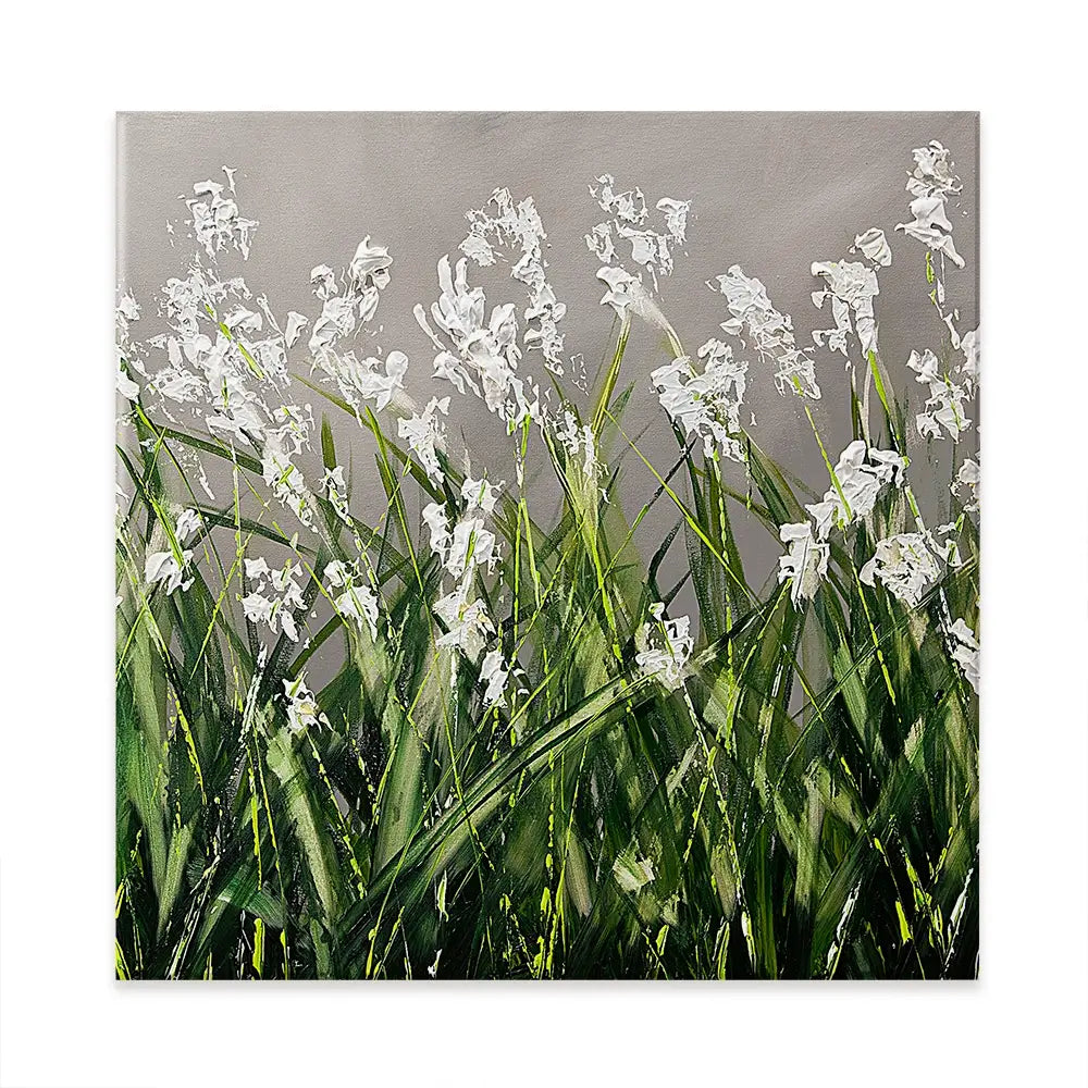 White Flowers Green Stems Square Canvas Print White Flowers Green Stems Square Canvas Print wall art product Osnat Tzadok