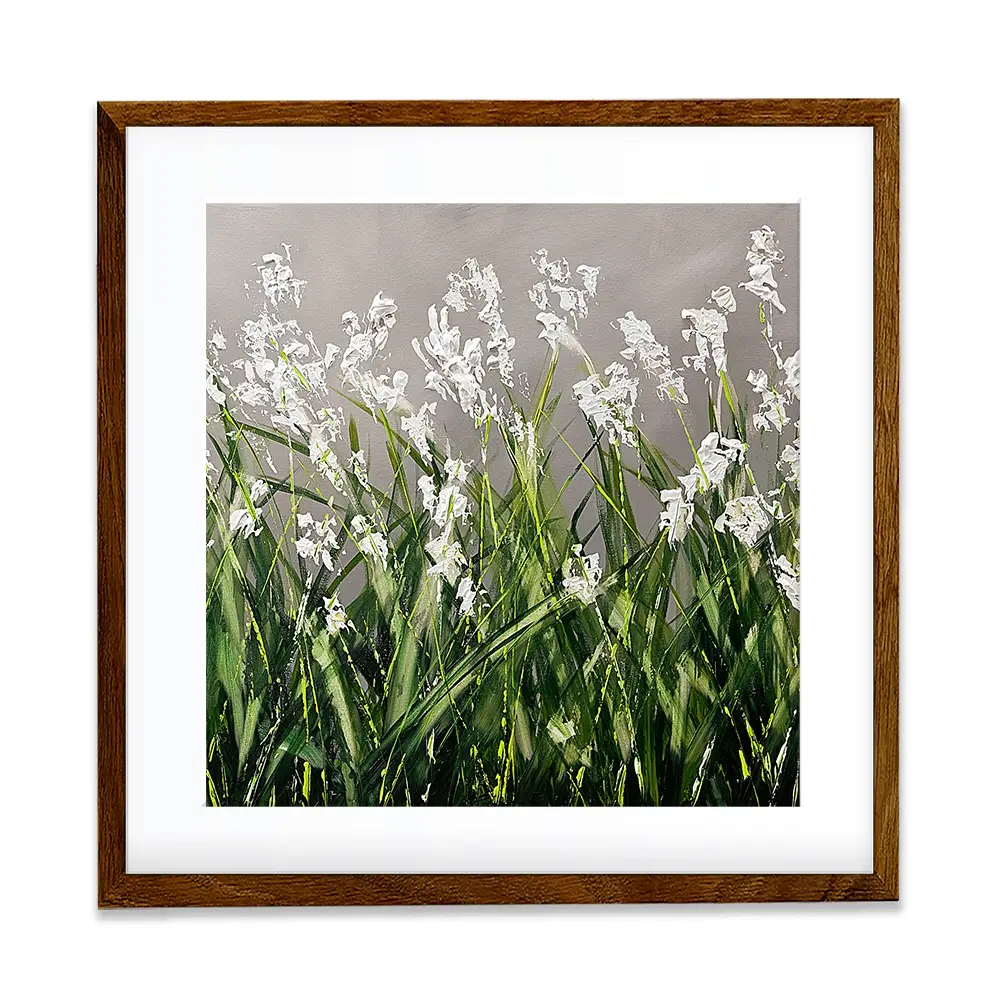 White Flowers Green Stems Square Framed Art Print White Flowers Green Stems Square Framed Art Print wall art product Osnat Tzadok