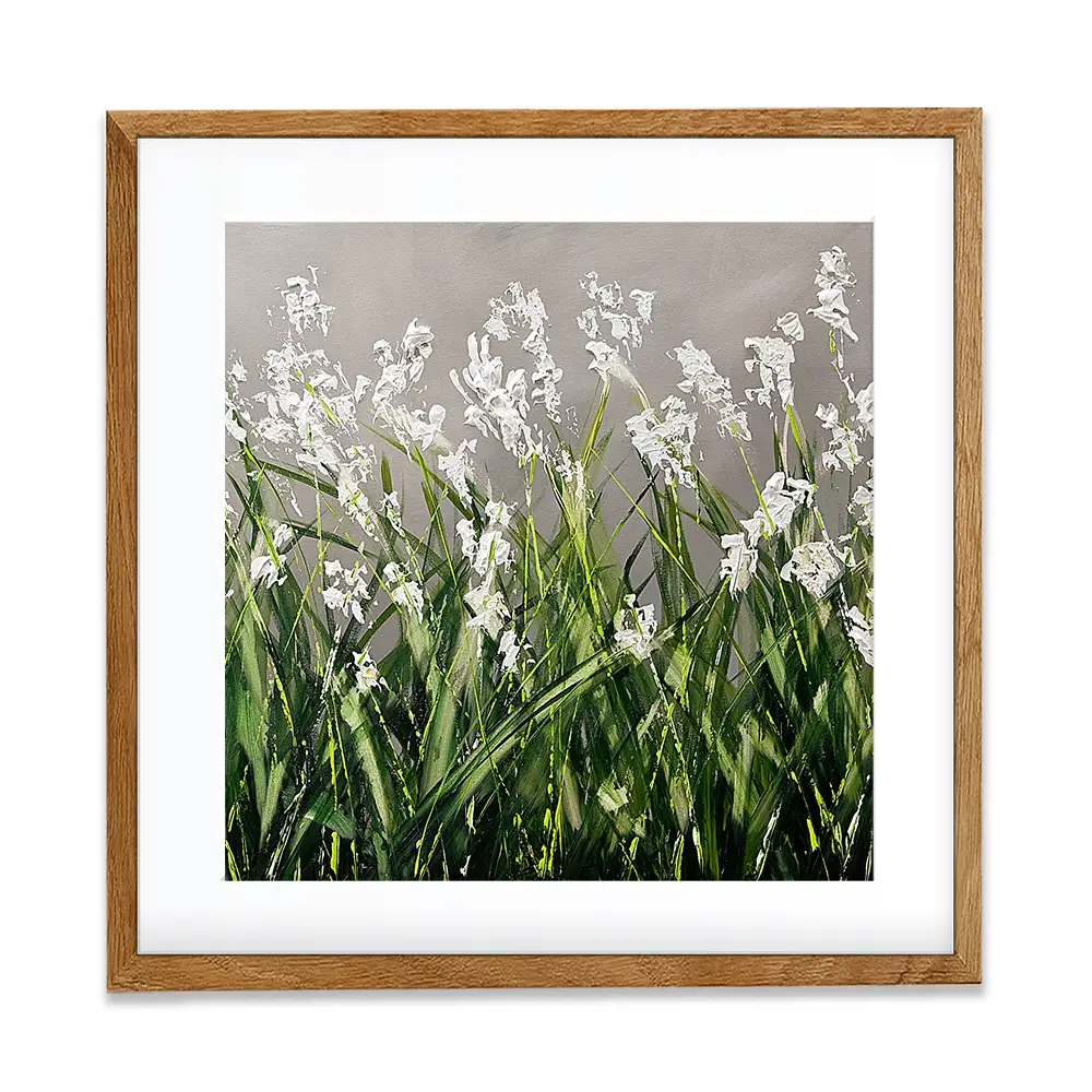 White Flowers Green Stems Square Framed Art Print White Flowers Green Stems Square Framed Art Print wall art product Osnat Tzadok