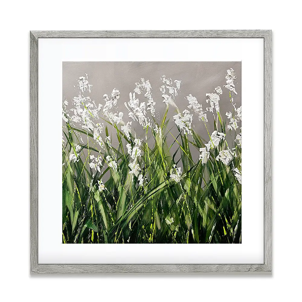 White Flowers Green Stems Square Framed Art Print White Flowers Green Stems Square Framed Art Print wall art product Osnat Tzadok