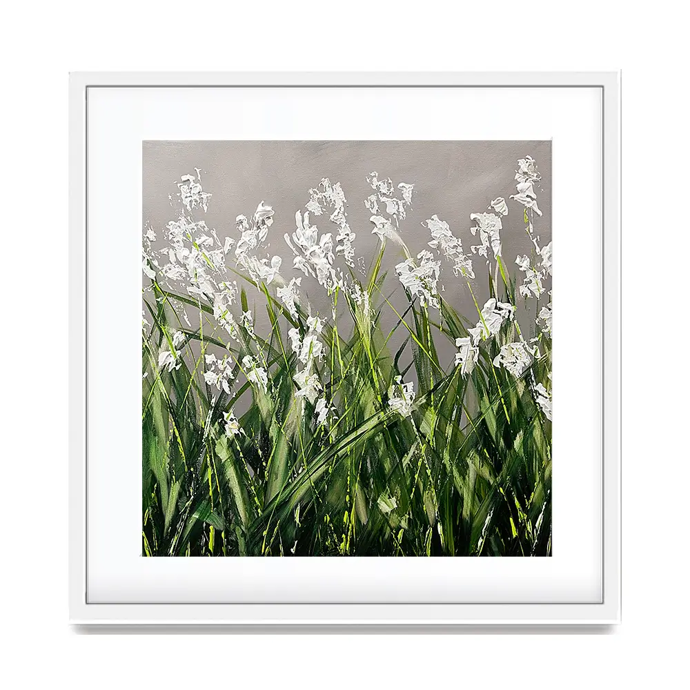 White Flowers Green Stems Square Framed Art Print White Flowers Green Stems Square Framed Art Print wall art product Osnat Tzadok