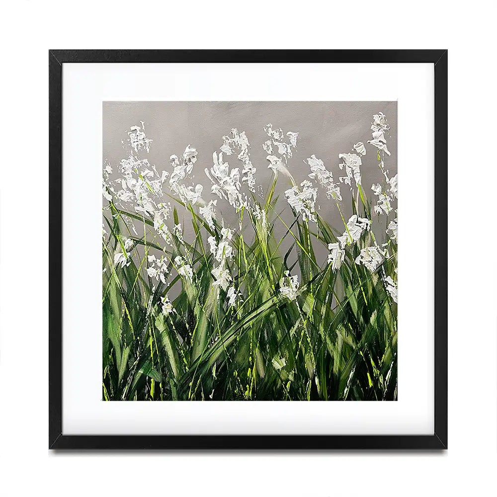 White Flowers Green Stems Square Framed Art Print White Flowers Green Stems Square Framed Art Print wall art product Osnat Tzadok