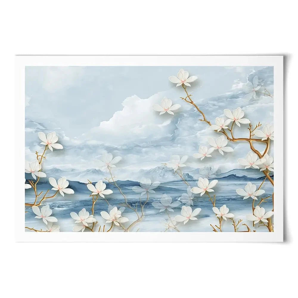 White Flowers Soft Blue Art Print White Flowers Soft Blue Art Print wall art product Tim Kats / Shutterstock