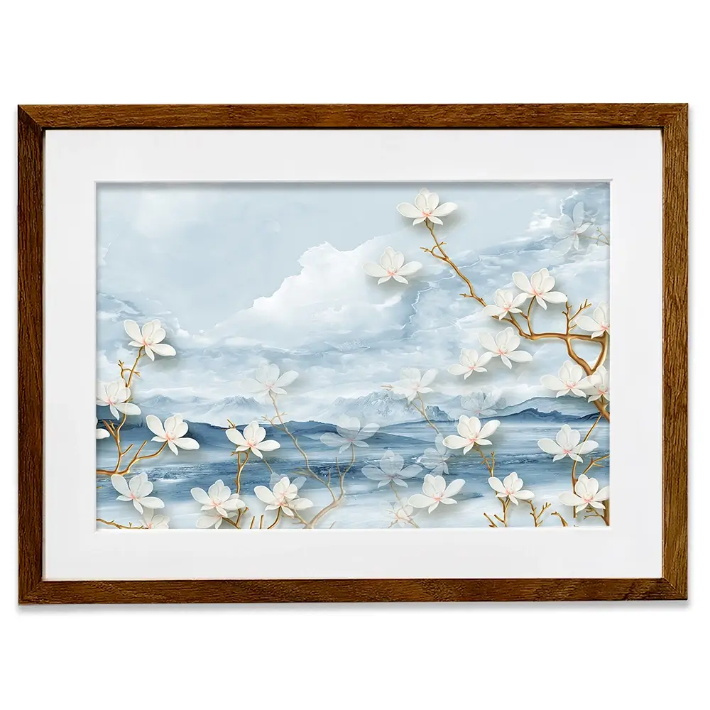 White Flowers Soft Blue Framed Art Print White Flowers Soft Blue Framed Art Print wall art product Tim Kats / Shutterstock