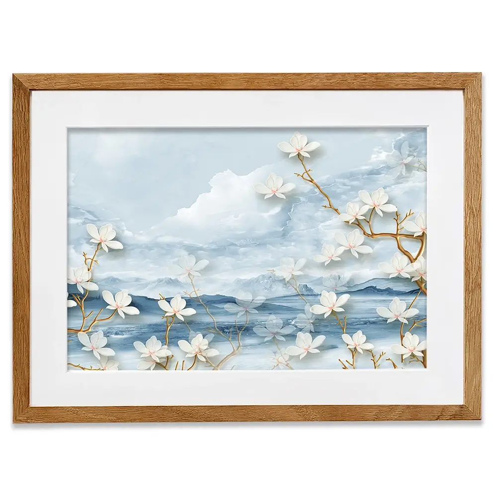 White Flowers Soft Blue Framed Art Print White Flowers Soft Blue Framed Art Print wall art product Tim Kats / Shutterstock