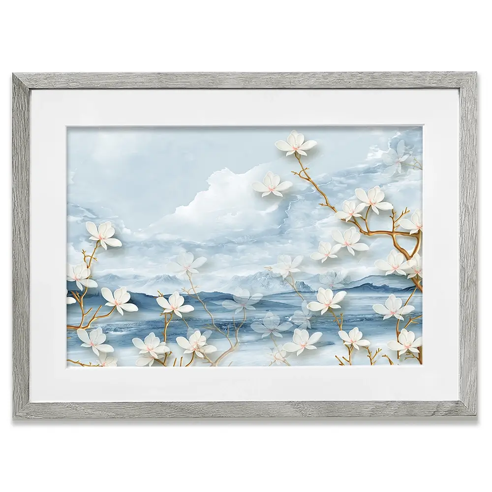 White Flowers Soft Blue Framed Art Print White Flowers Soft Blue Framed Art Print wall art product Tim Kats / Shutterstock