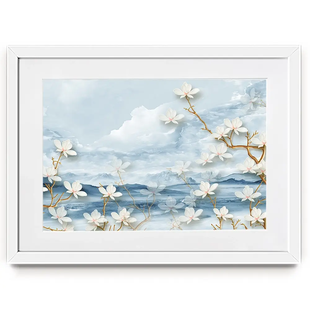 White Flowers Soft Blue Framed Art Print White Flowers Soft Blue Framed Art Print wall art product Tim Kats / Shutterstock