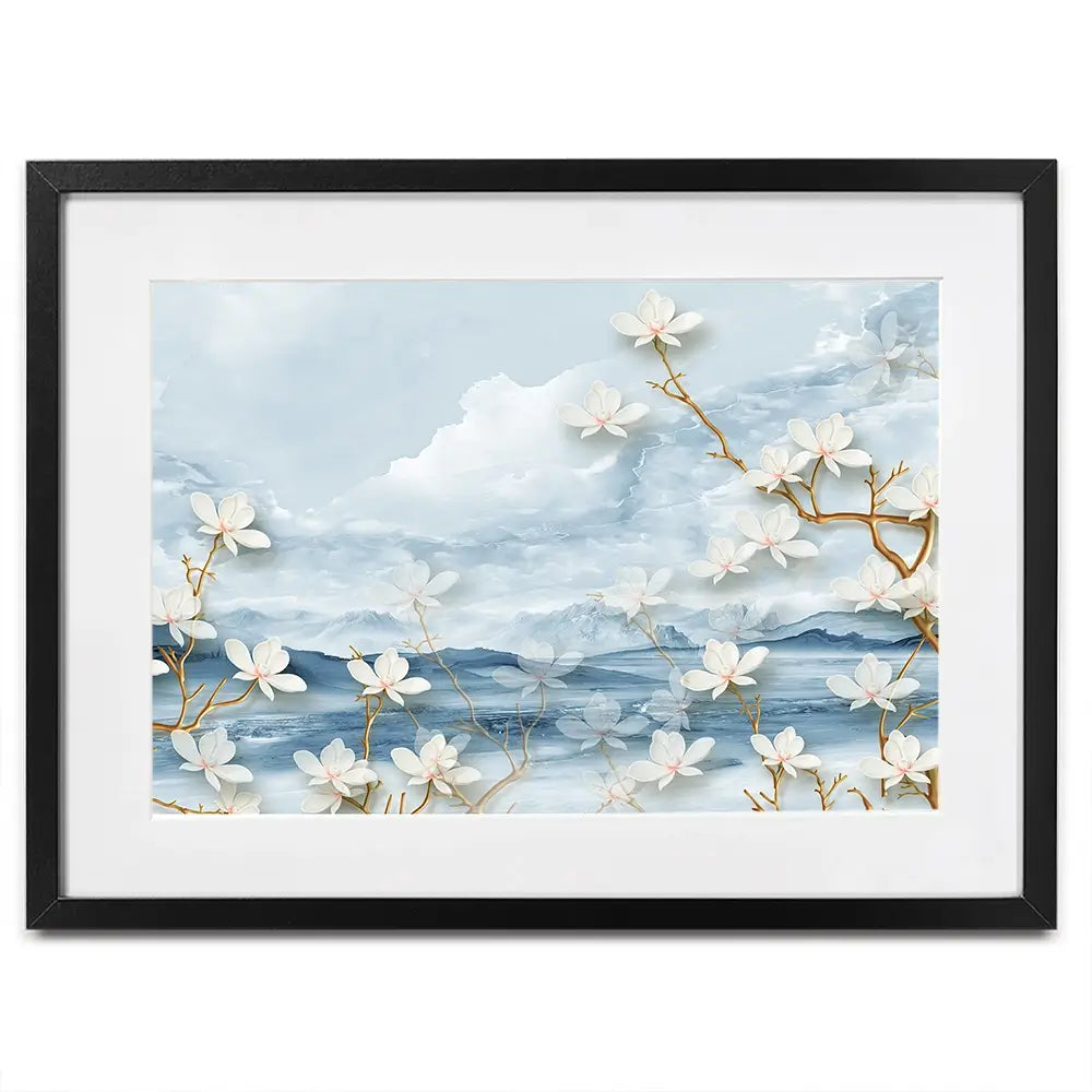 White Flowers Soft Blue Framed Art Print White Flowers Soft Blue Framed Art Print wall art product Tim Kats / Shutterstock
