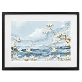 White Flowers Soft Blue Framed Art Print White Flowers Soft Blue Framed Art Print wall art product Tim Kats / Shutterstock