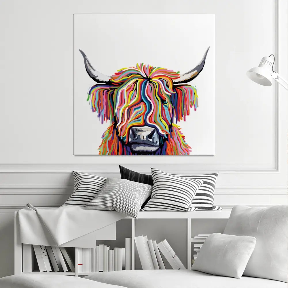 White Highland Cow Square Canvas Print White Highland Cow Square Canvas Print wall art product Independent