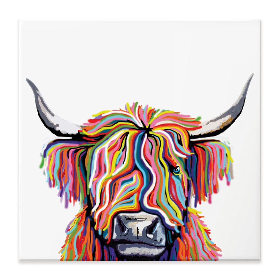 White Highland Cow Square Canvas Print wall art product Independent