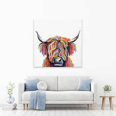 White Highland Cow Square Canvas Print wall art product Independent
