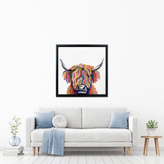 White Highland Cow Square Canvas Print wall art product Independent