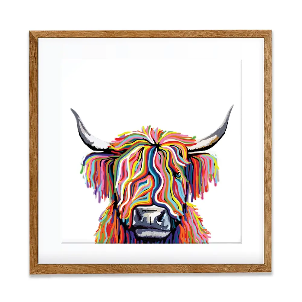 White Highland Cow Square Framed Art Print White Highland Cow Square Framed Art Print wall art product Independent