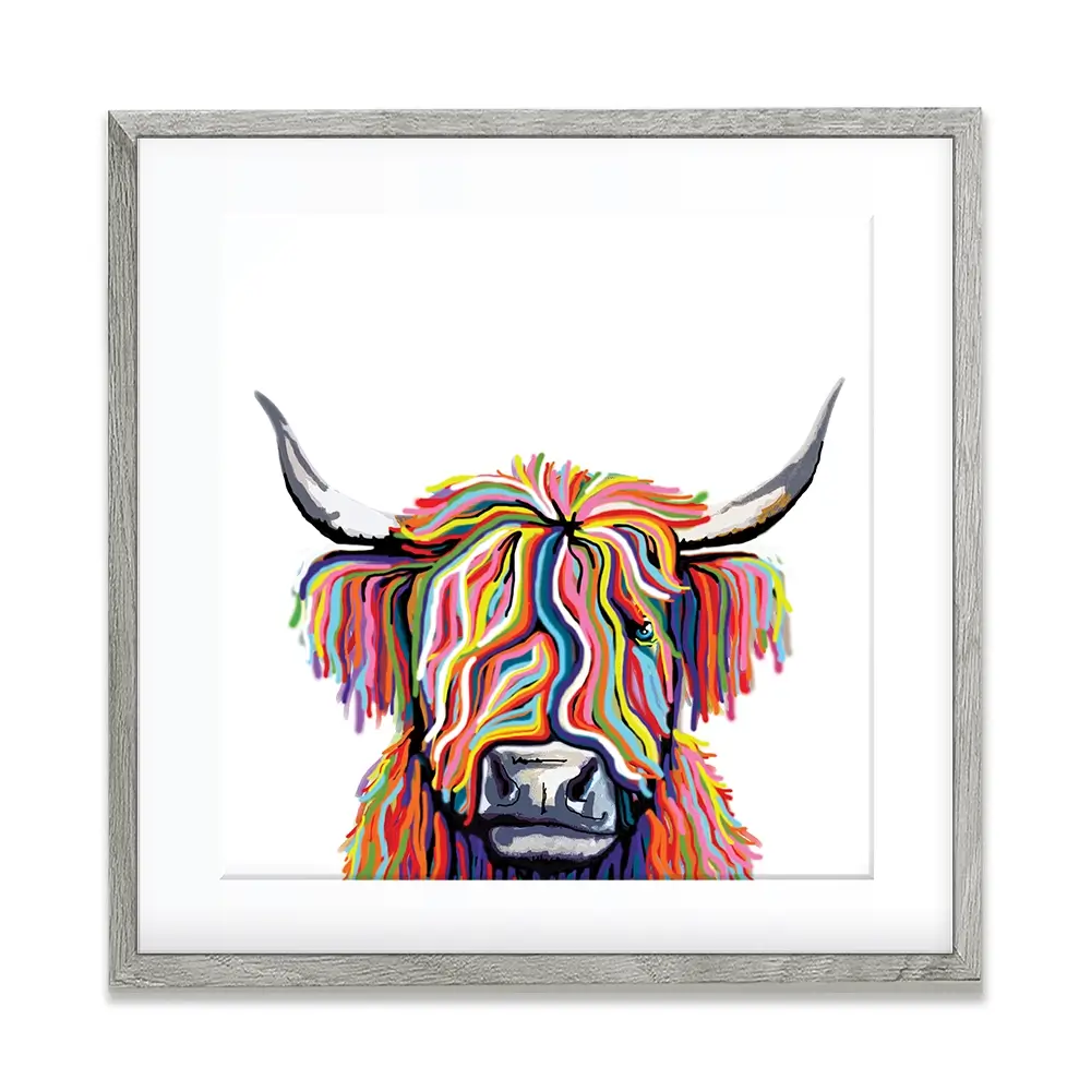 White Highland Cow Square Framed Art Print White Highland Cow Square Framed Art Print wall art product Independent