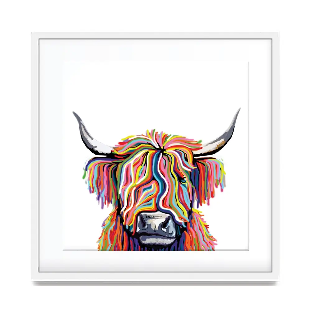 White Highland Cow Square Framed Art Print White Highland Cow Square Framed Art Print wall art product Independent