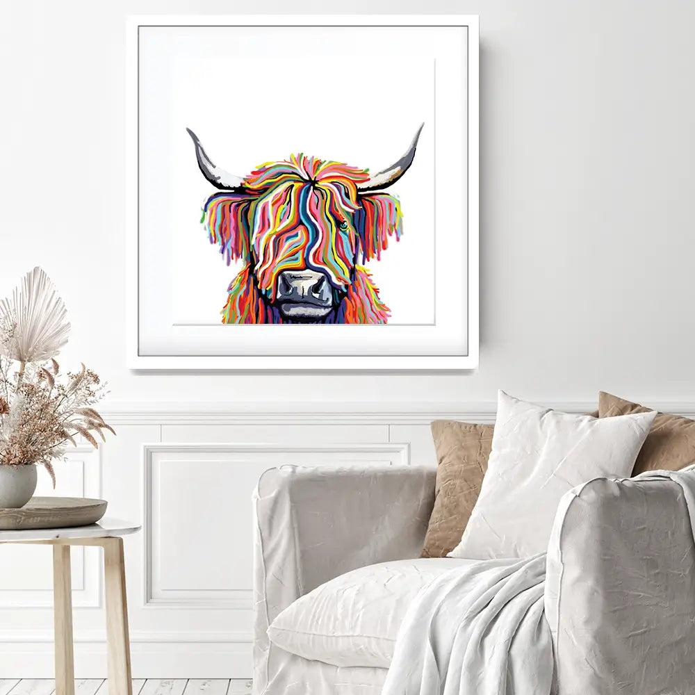 White Highland Cow Square Framed Art Print White Highland Cow Square Framed Art Print wall art product Independent