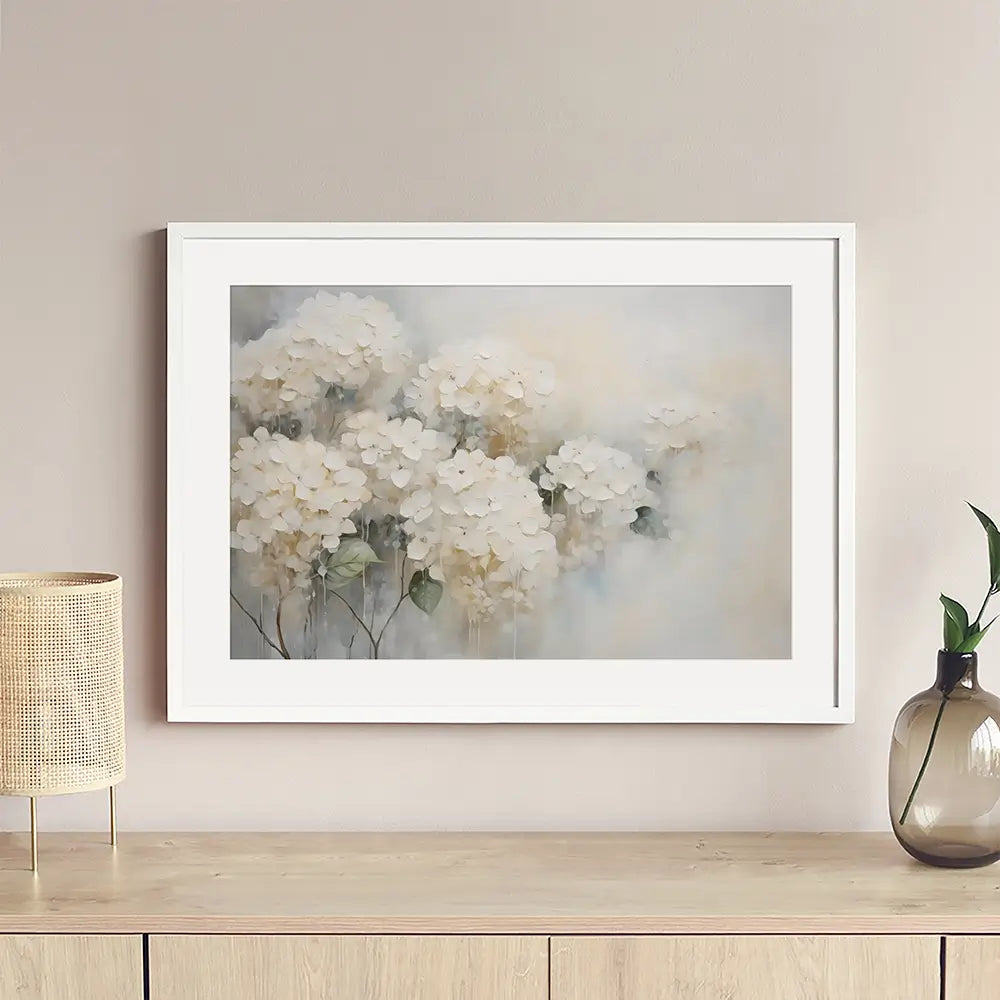 White Hydrangeas Framed Art Print White Hydrangeas Framed Art Print wall art product Arlington Prints - Independent