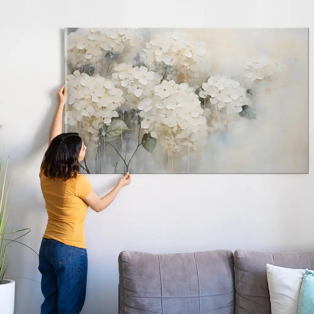 White Hydrangeas Oversized Canvas Print White Hydrangeas Oversized Canvas Print wall art product Arlington Prints - Independent