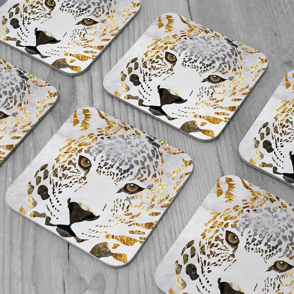 White Jaguar Coaster Set White Jaguar Coaster Set wall art product Art Print Shop