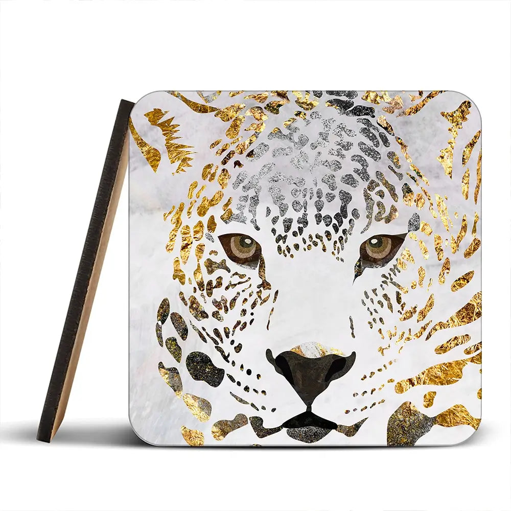 White Jaguar Coaster Set White Jaguar Coaster Set wall art product Art Print Shop
