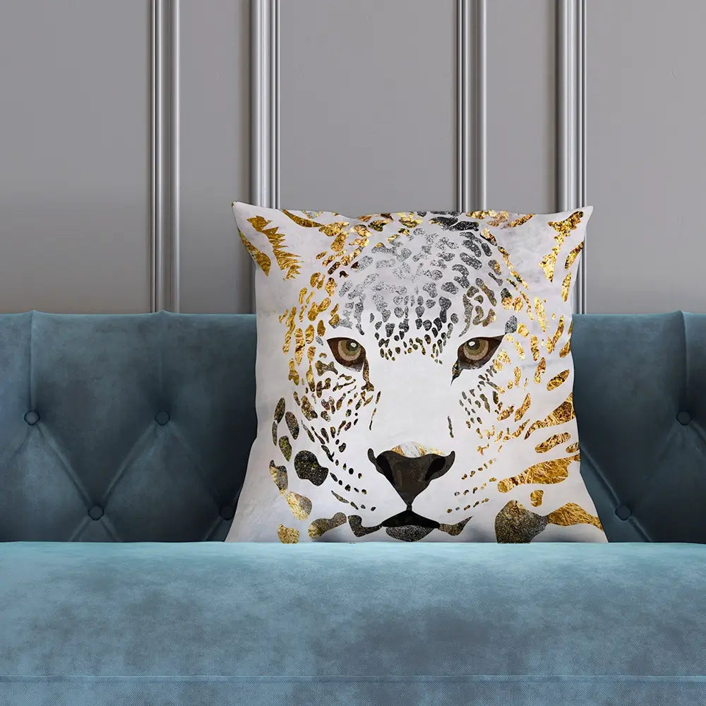 White Jaguar Cushion White Jaguar Cushion wall art product Art Print Shop