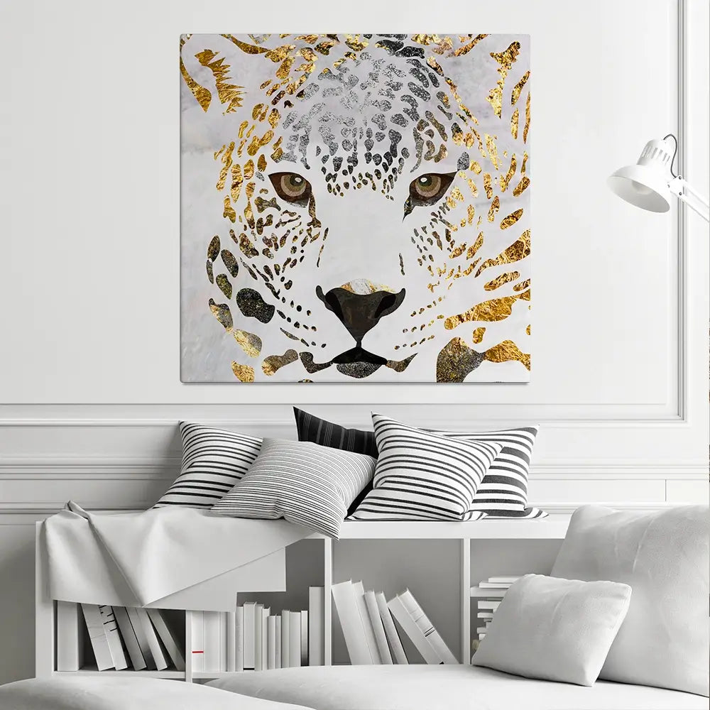 White Jaguar Square Canvas Print White Jaguar Square Canvas Print wall art product Art Print Shop
