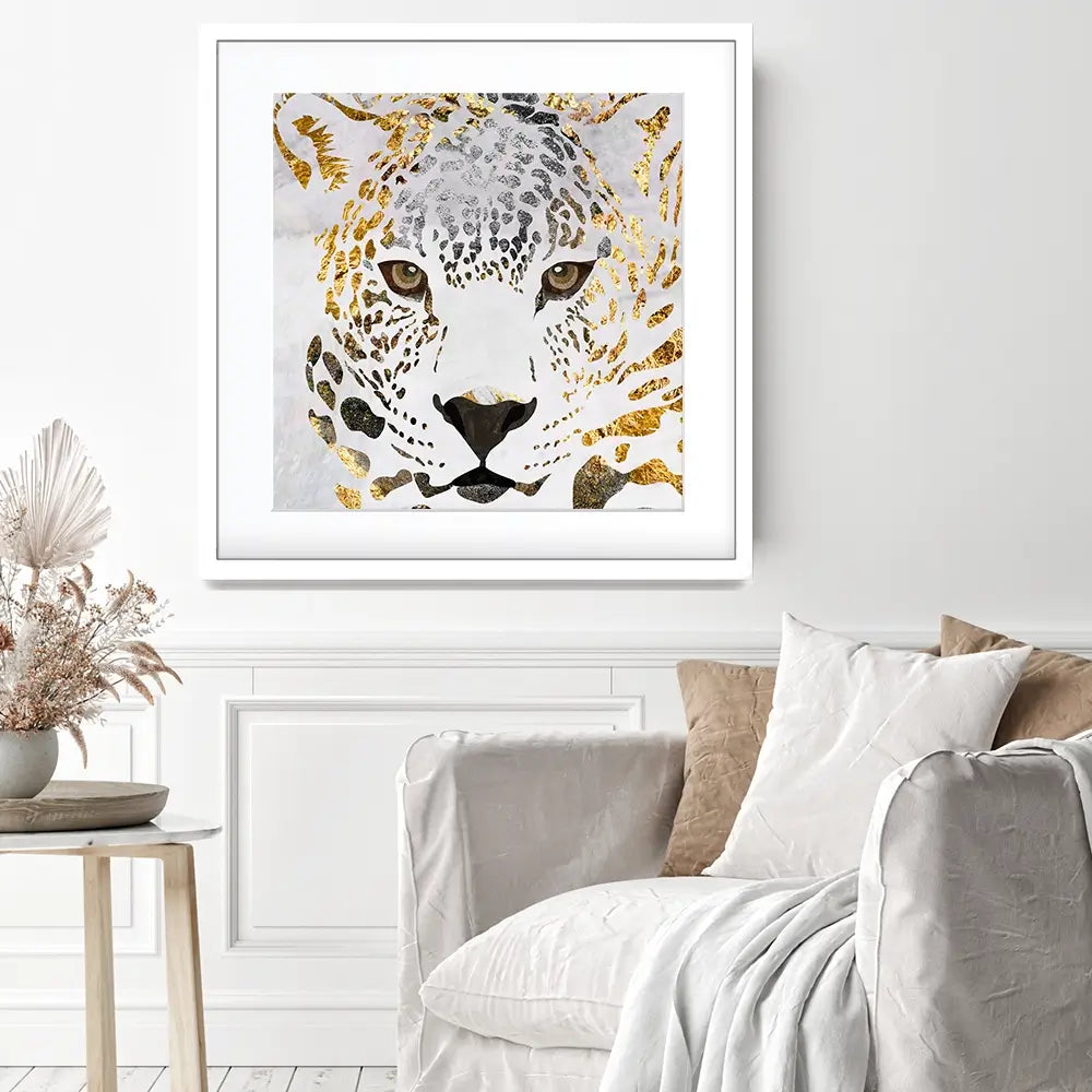 White Jaguar Square Framed Art Print White Jaguar Square Framed Art Print wall art product Art Print Shop