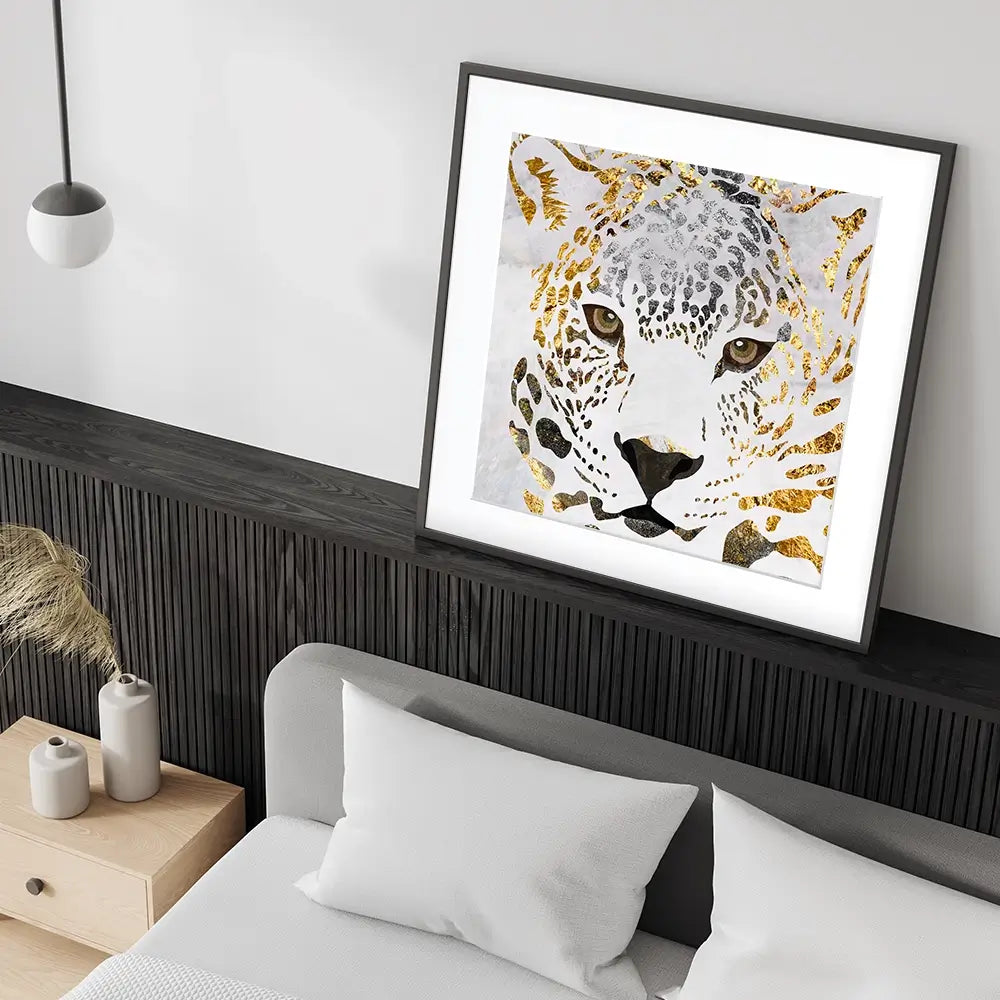 White Jaguar Square Framed Art Print White Jaguar Square Framed Art Print wall art product Art Print Shop